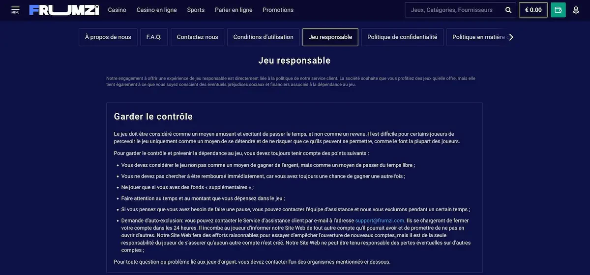 jeu responsable frumzi