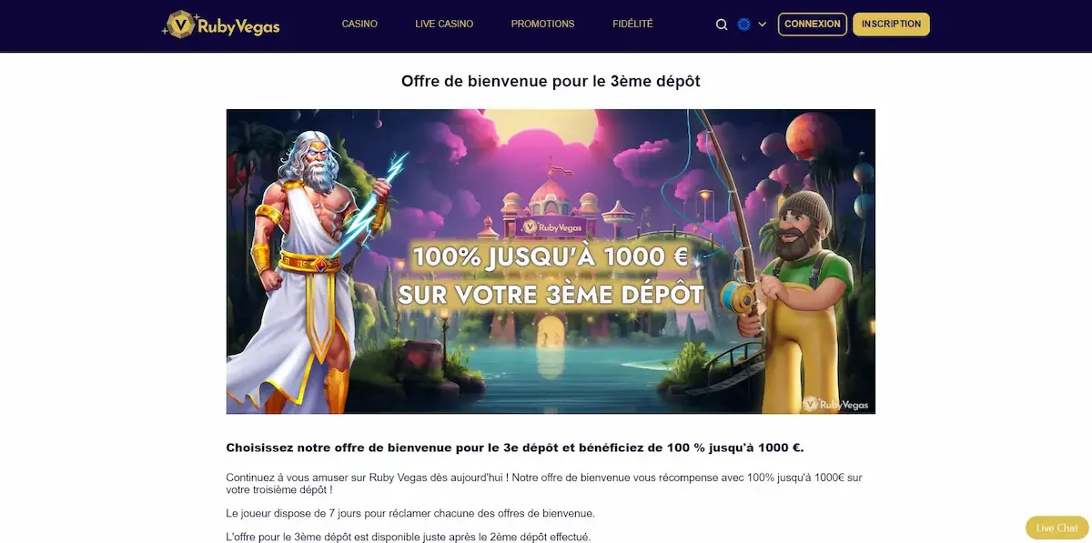 offre de bienvenue ruby vegas