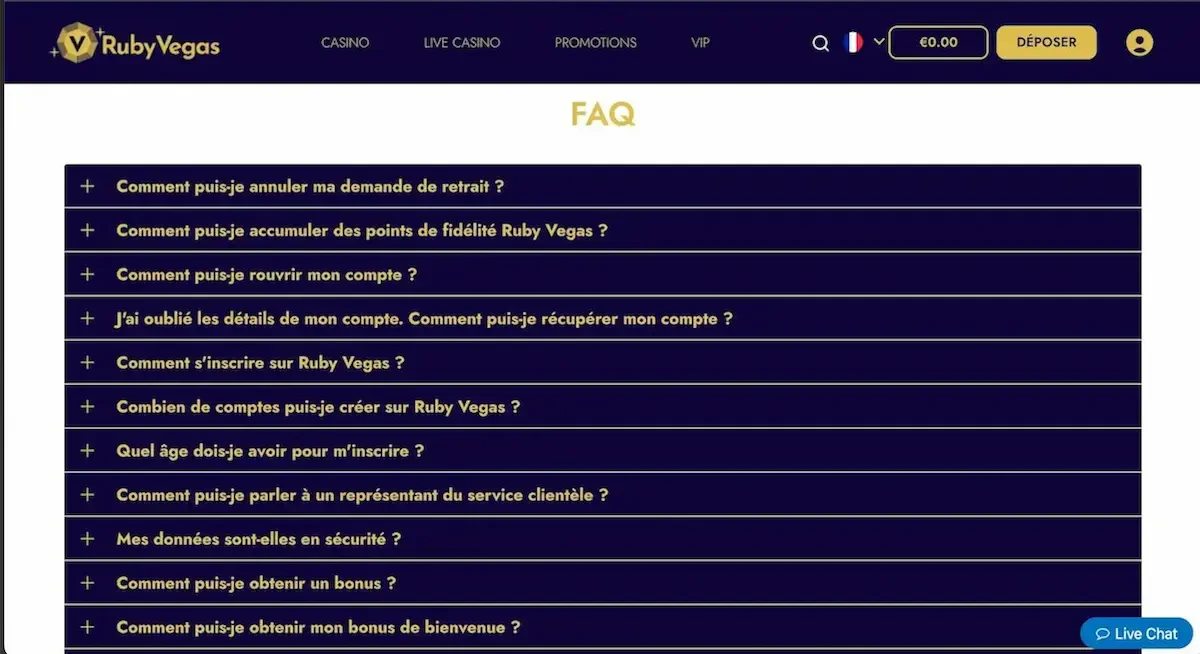 ruby vegas faq