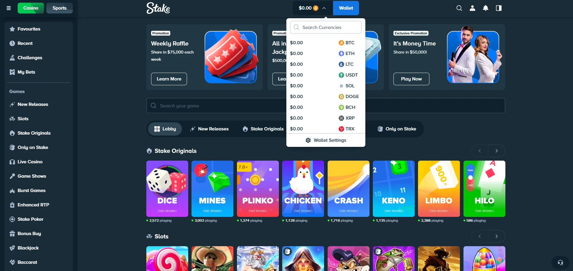 Stake - Available Cryptocurrencies