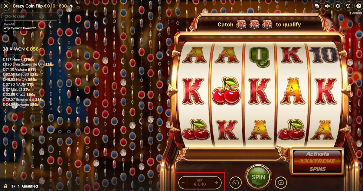 Un tour classique de Crazy Coin Flip est compris entre 0,10€ et 10€ par tour de jeu