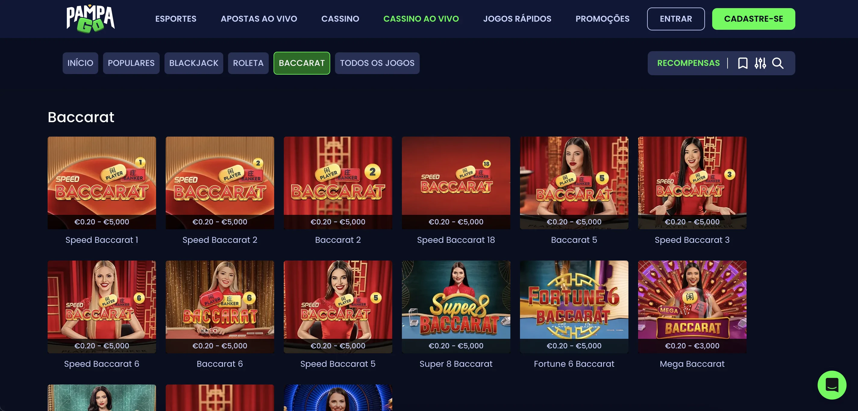 Confira os jogos de Baccarat da PampaGo.
