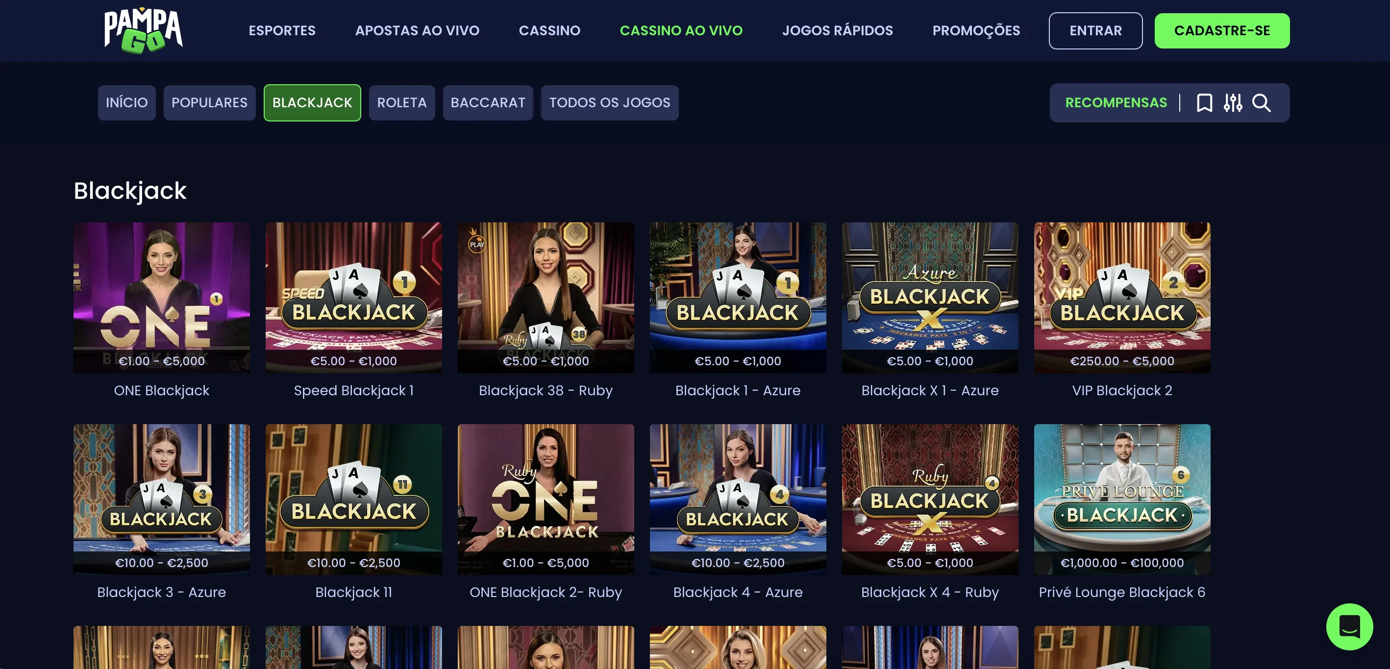 Confira quais as principais opções de Blackjack na PampaGo.