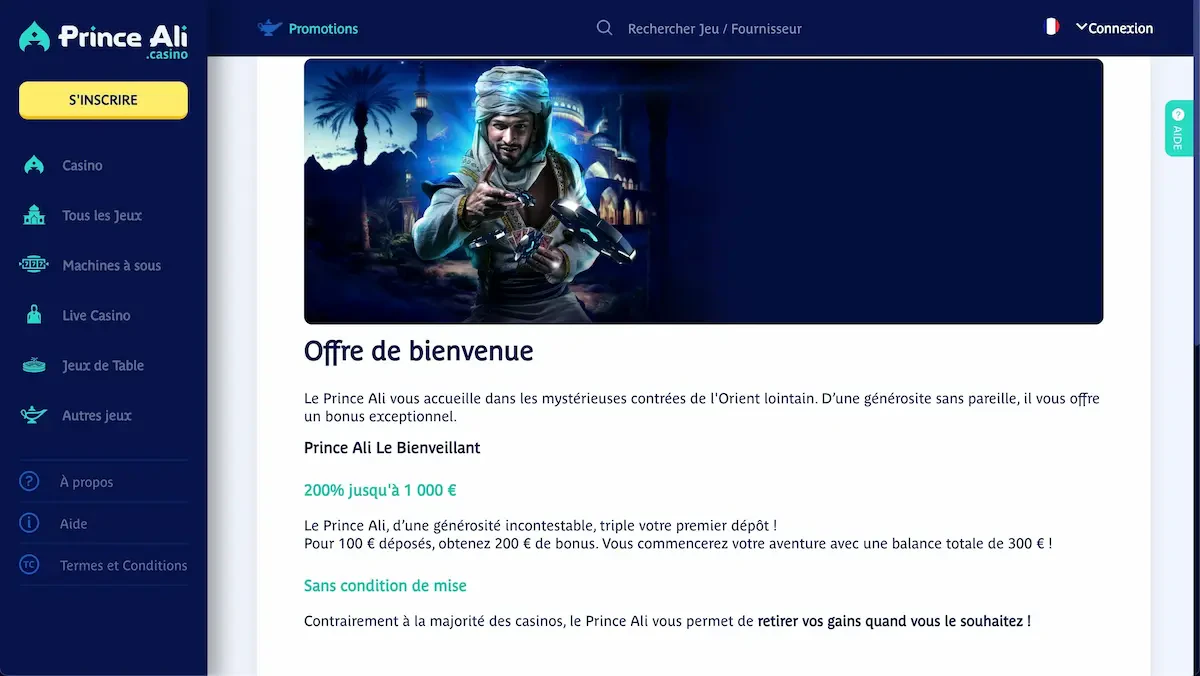 bonus de bienvenue prince ali