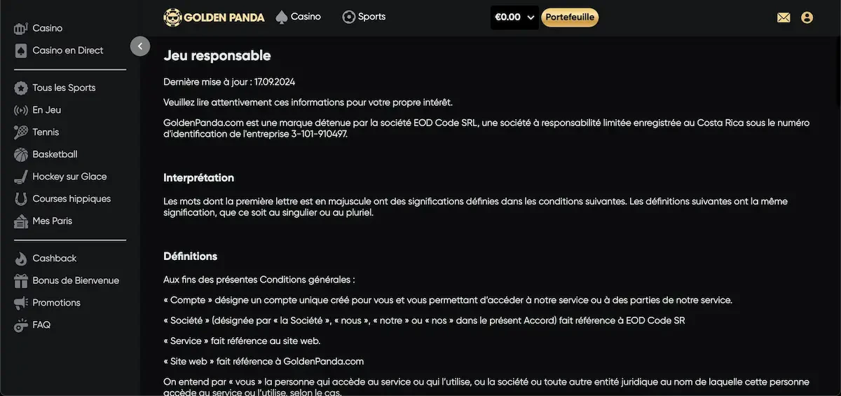 golden panda jeu responsable