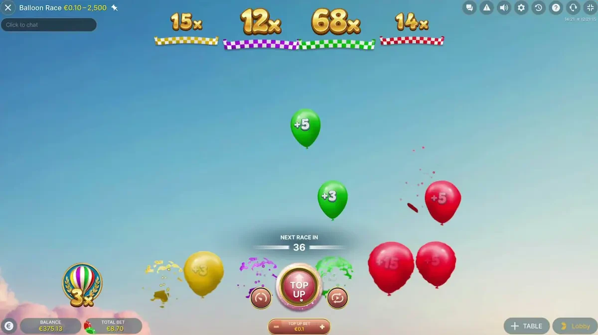 Top Up phase dans le balloon race live