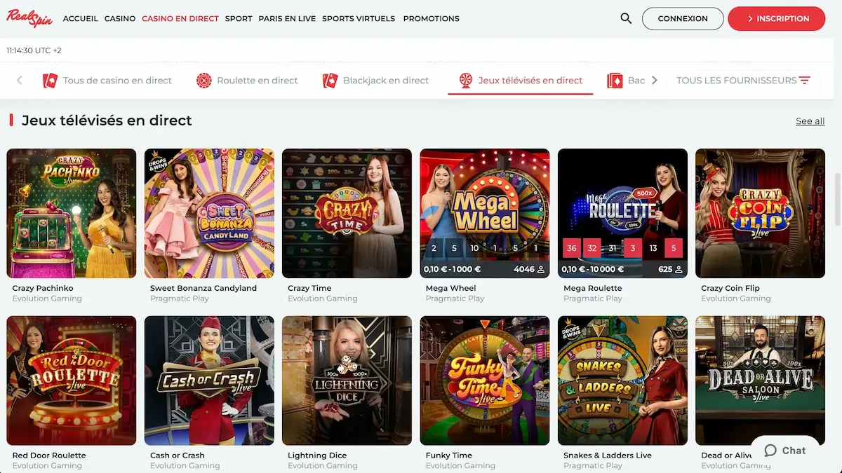 jeux en direct real spin