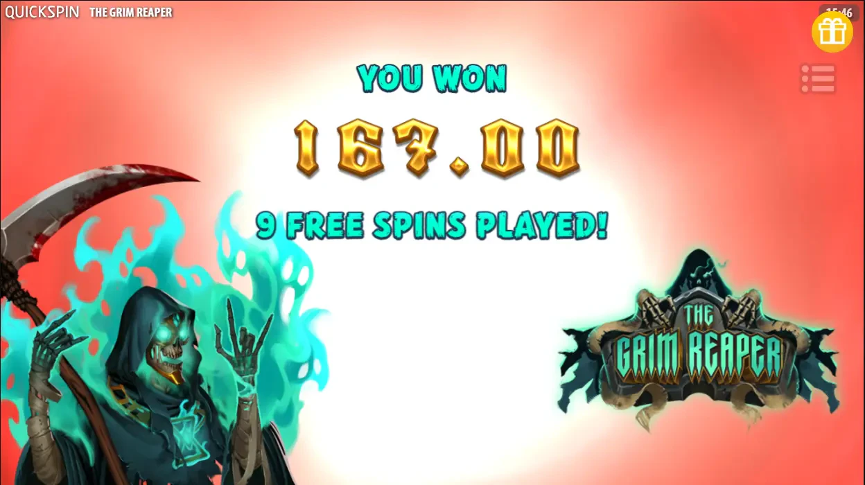 Essa é a tela ao final das rodadas grátis e mostra o valor ganho acumulado.