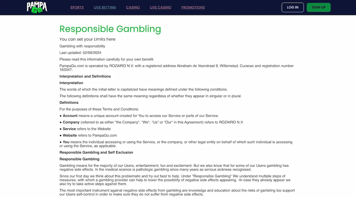 jeu responsable pampago