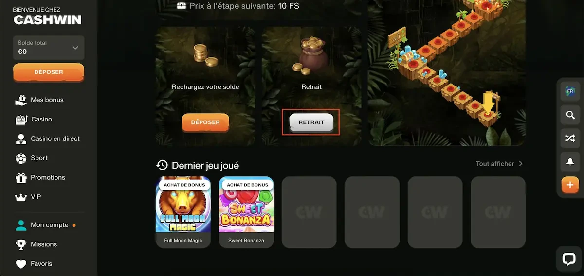 méthodes de retrait cashwin