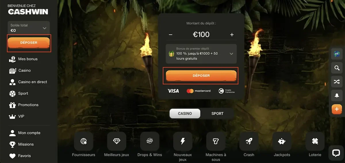 méthodes de dépôt cashwin