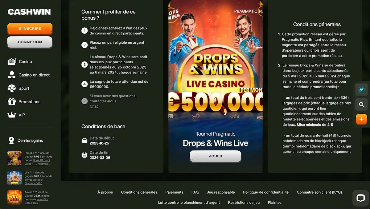 drops & wins cashwin