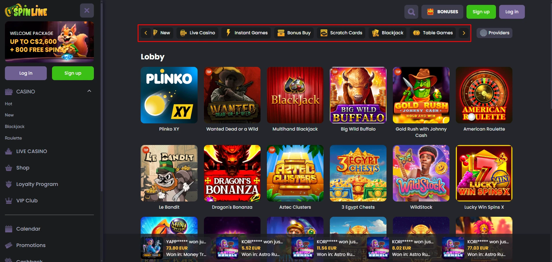 Spinline - Game Categories