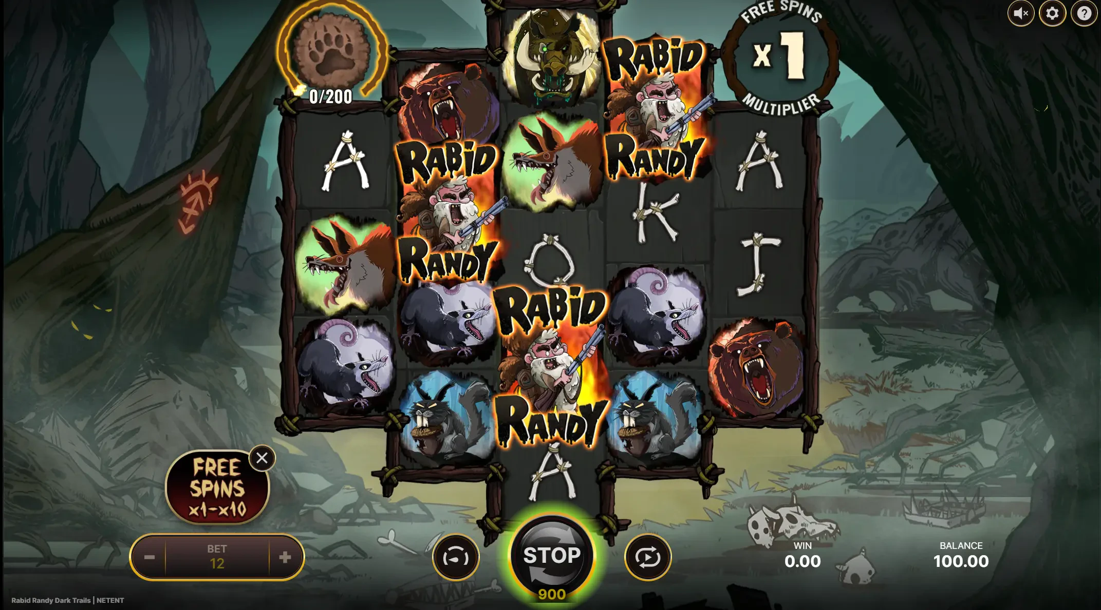 Tela exibida ao acumular os símbolos necessários para ativar as rodadas grátis. 