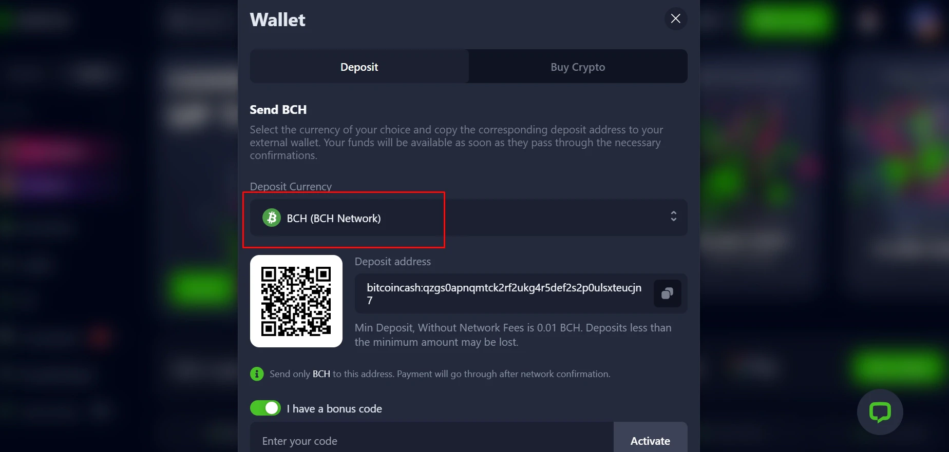 Bets.io Bitcoin Cash Deposits