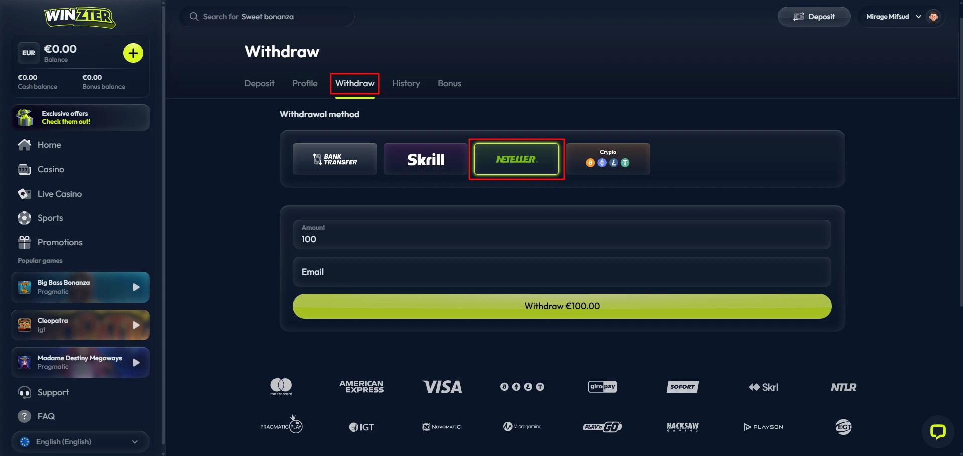 Winzter - Neteller Withdrawals