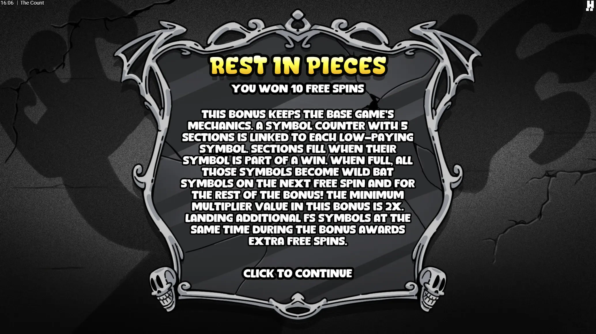 Tela exibida ao acumular os símbolos necessários para ativar as rodadas grátis.