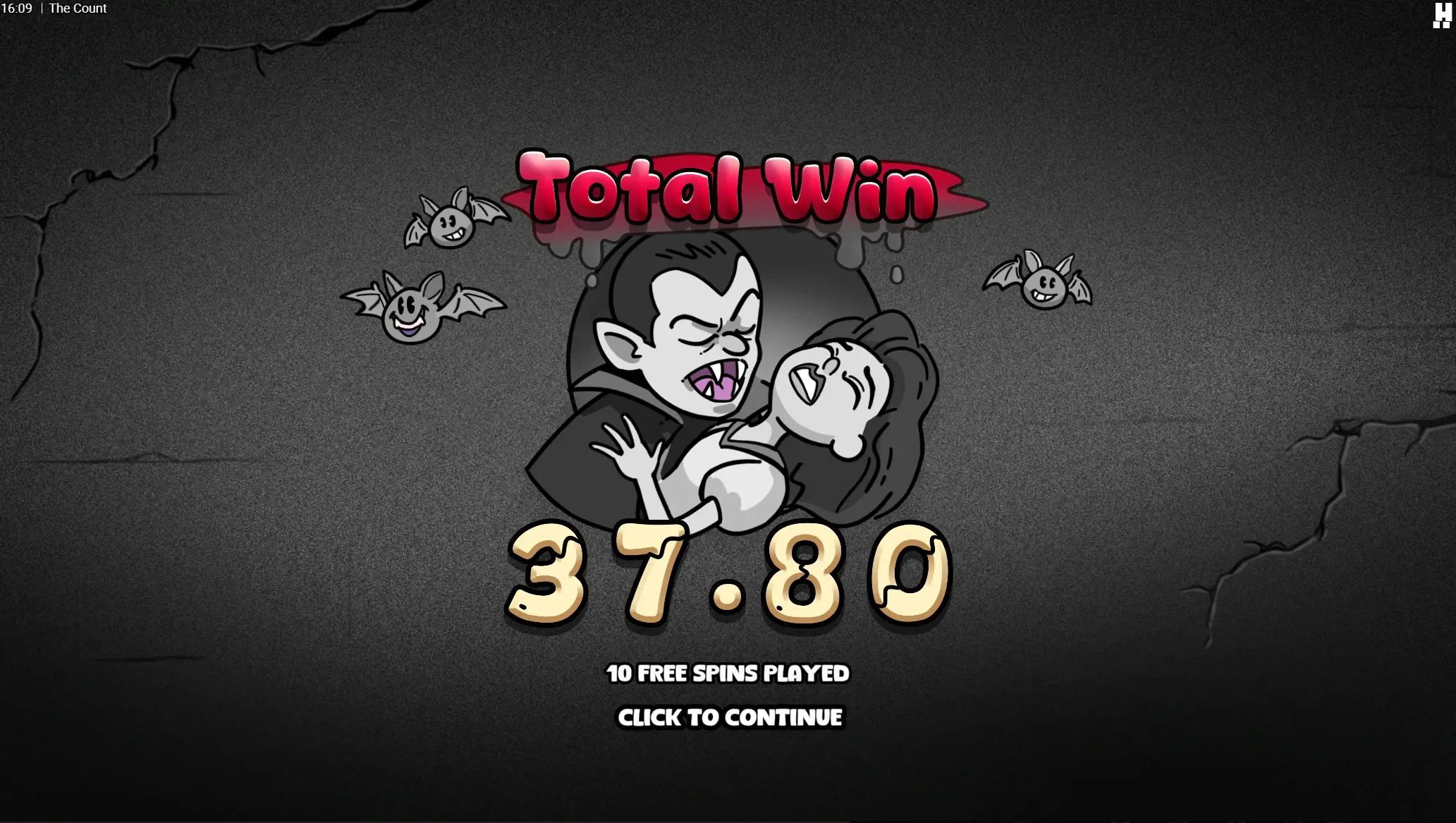 Essa é a tela ao final das rodadas grátis e mostra o valor ganho acumulado.