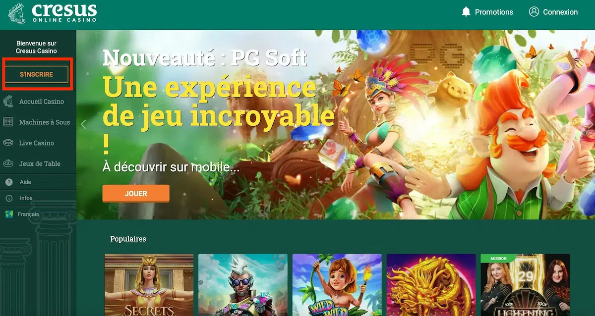 inscription sur un casino en ligne