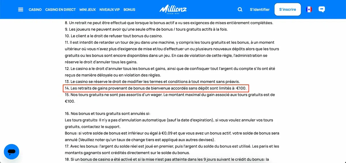 limite bonus sans dépôt