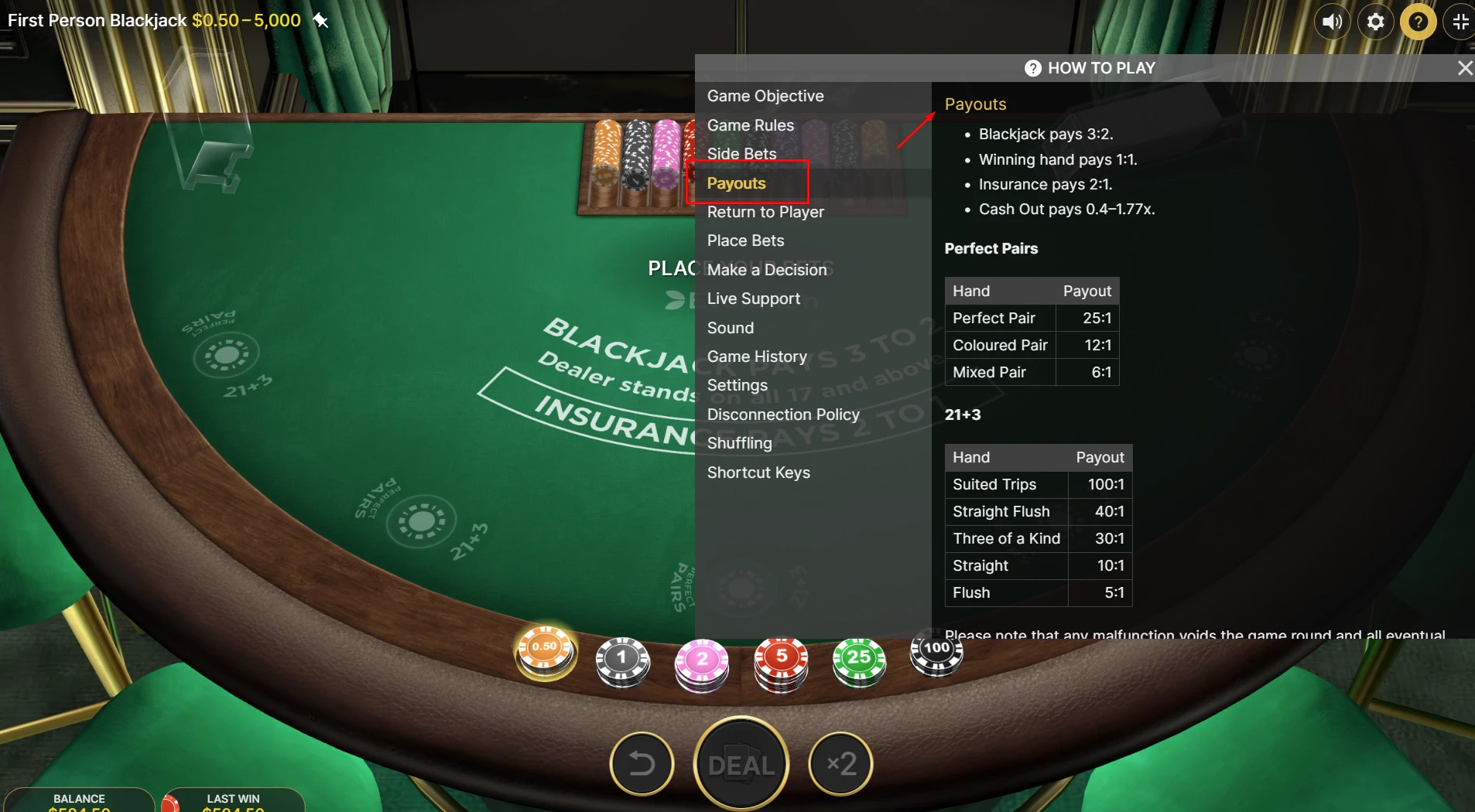 First Person Blackjack Payouts