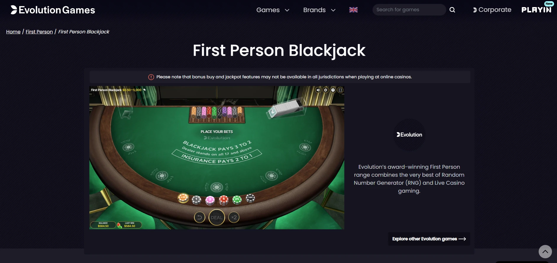 First Person Blackjack Evolution