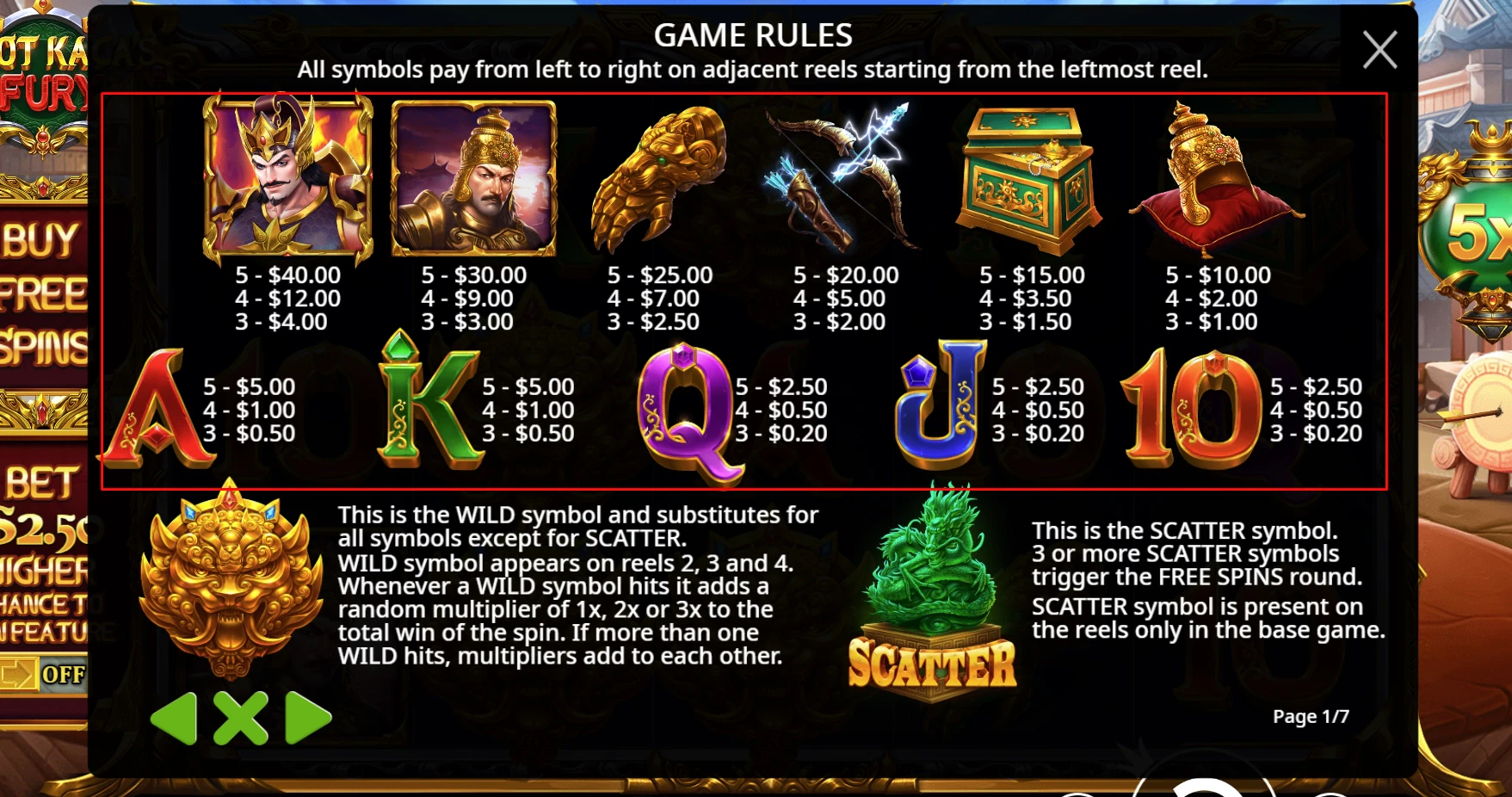 Gatot Kaca’s Fury Paytable