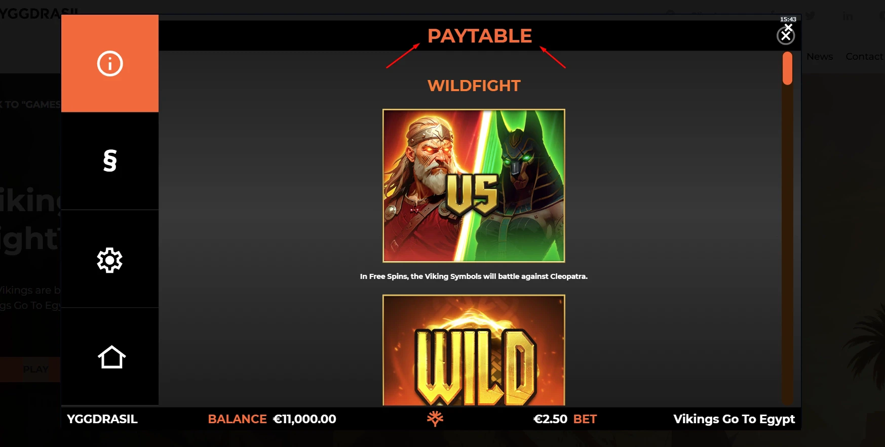 Vikings Go To Egypt Wild Fight Paytable