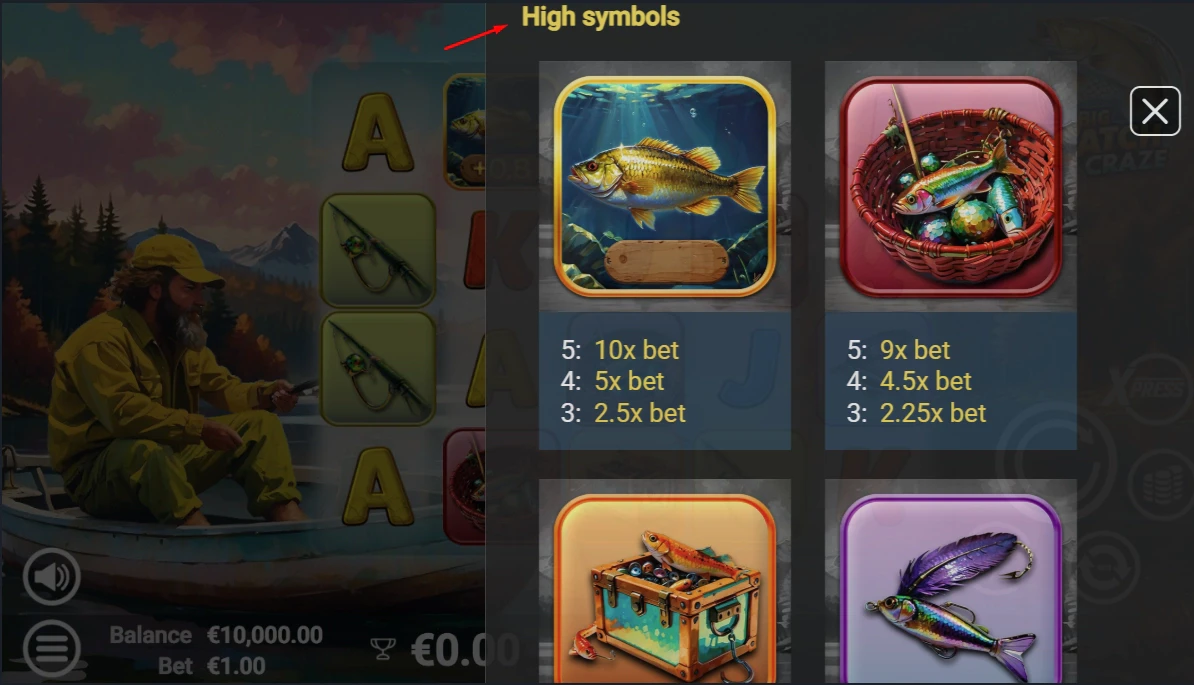 Big Catch Craze Paytable