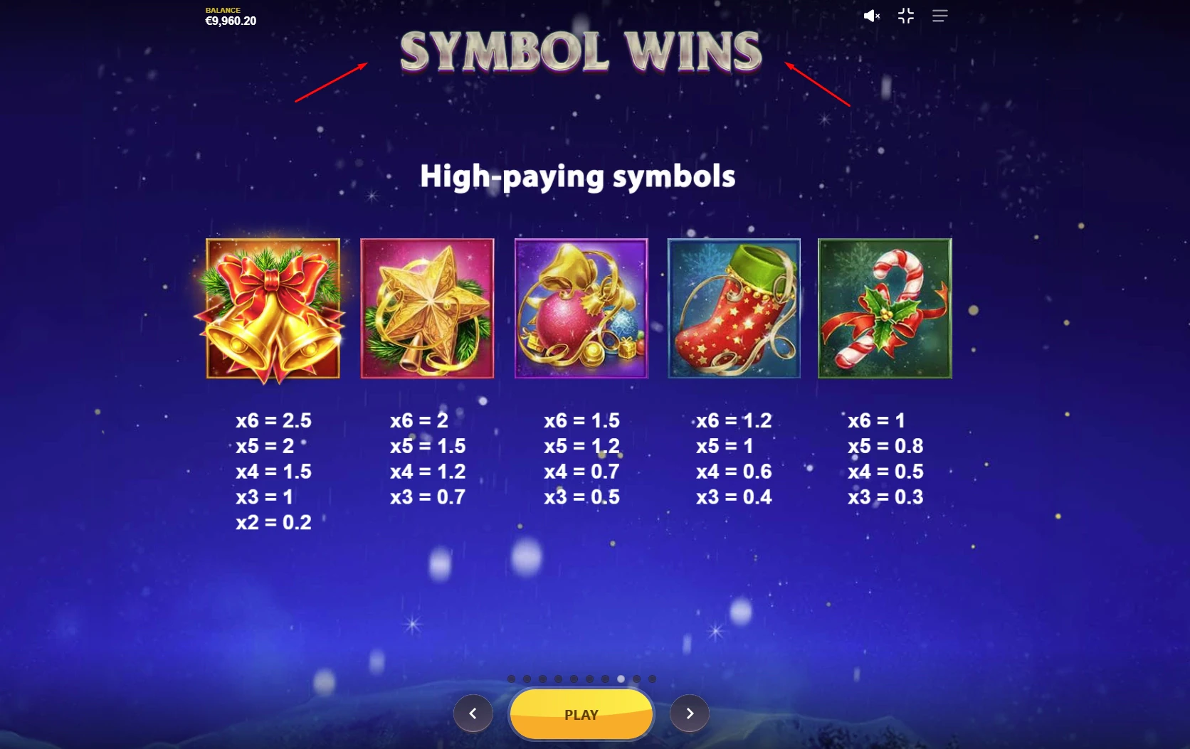 Jingle Ways Megaways Paytable