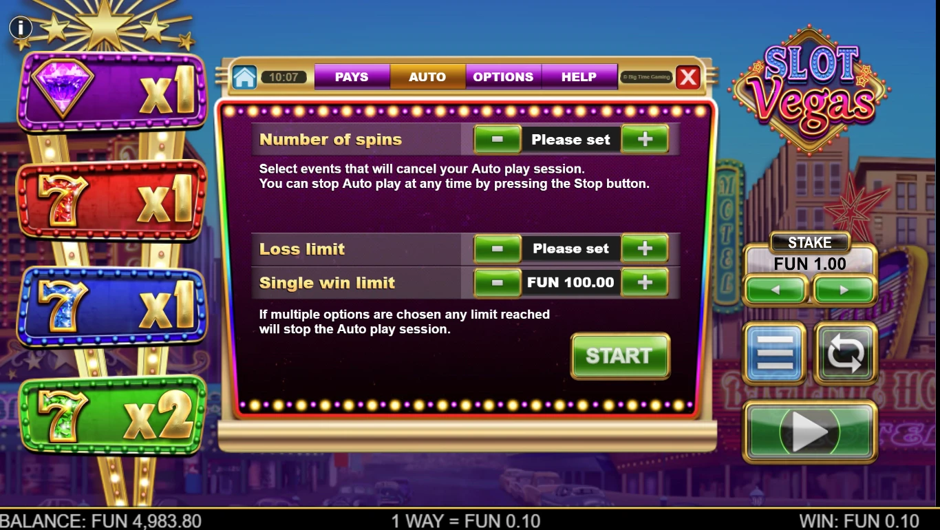 Slot Vegas Megaquads Play Options