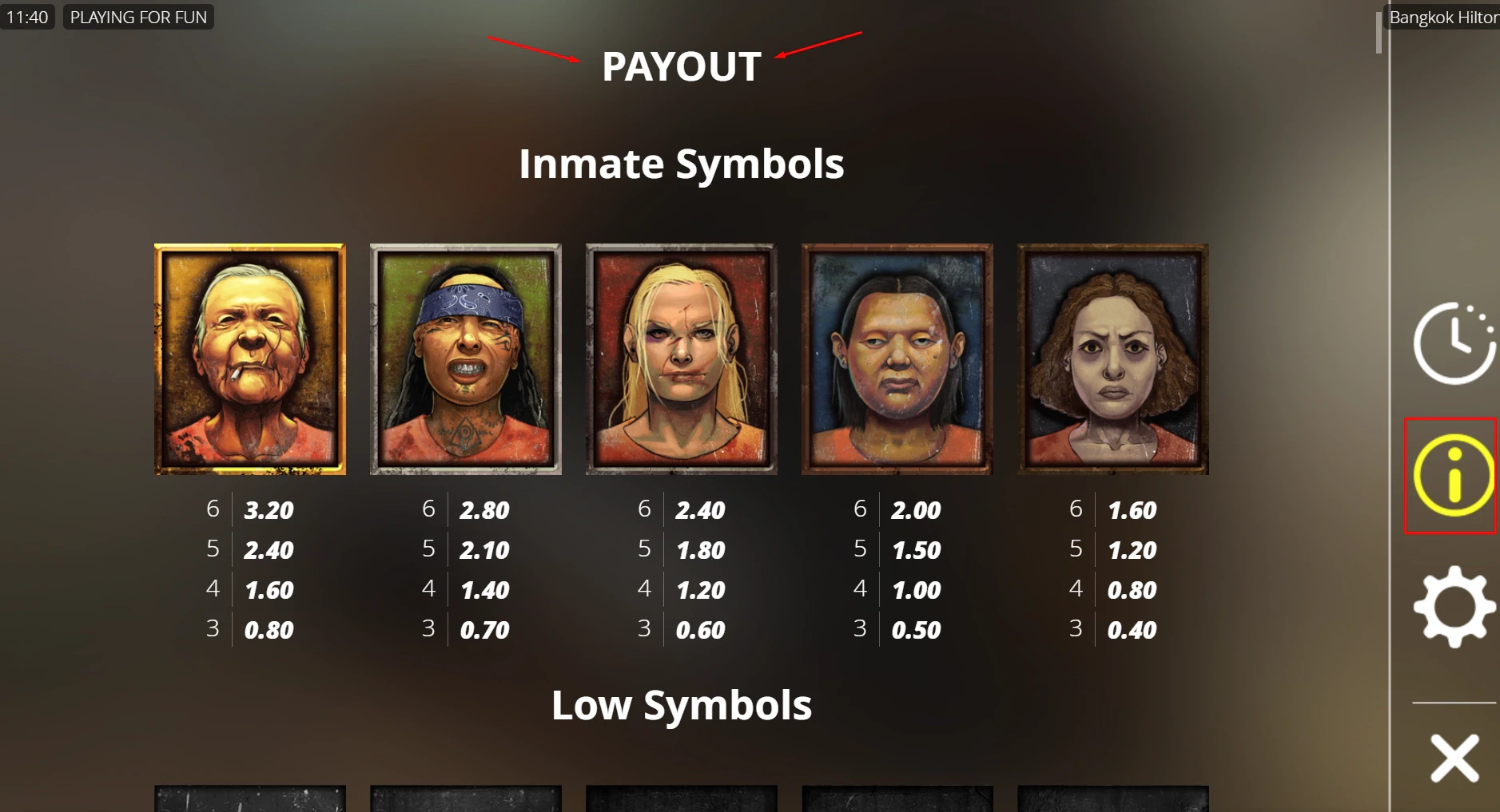 Bangkok Hilton Paytable