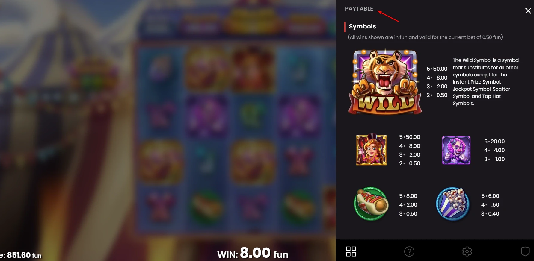 The Grand Show Paytable