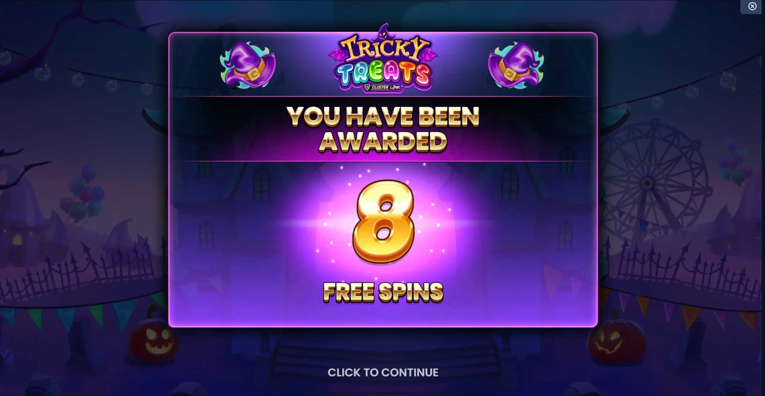 Tela exibida ao acumular os símbolos necessários para ativar as rodadas grátis. 