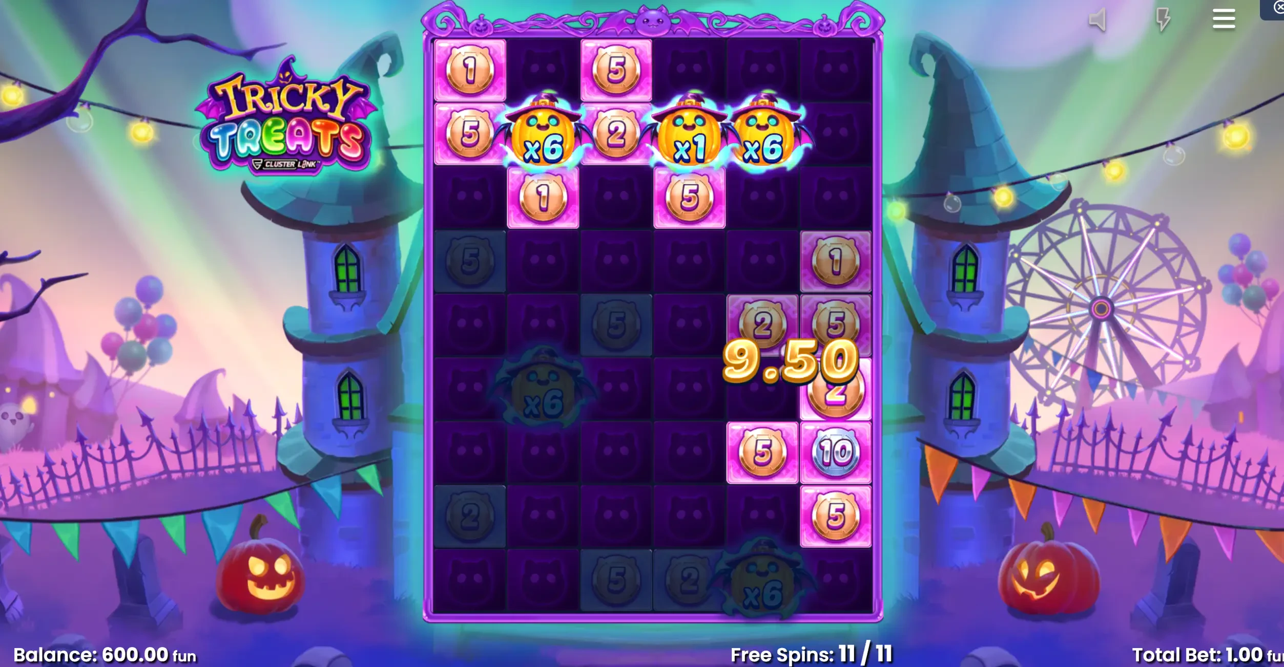 Tela ao Conseguir Ganhos: a animação ao conseguir uma vitória nas rodadas grátis.