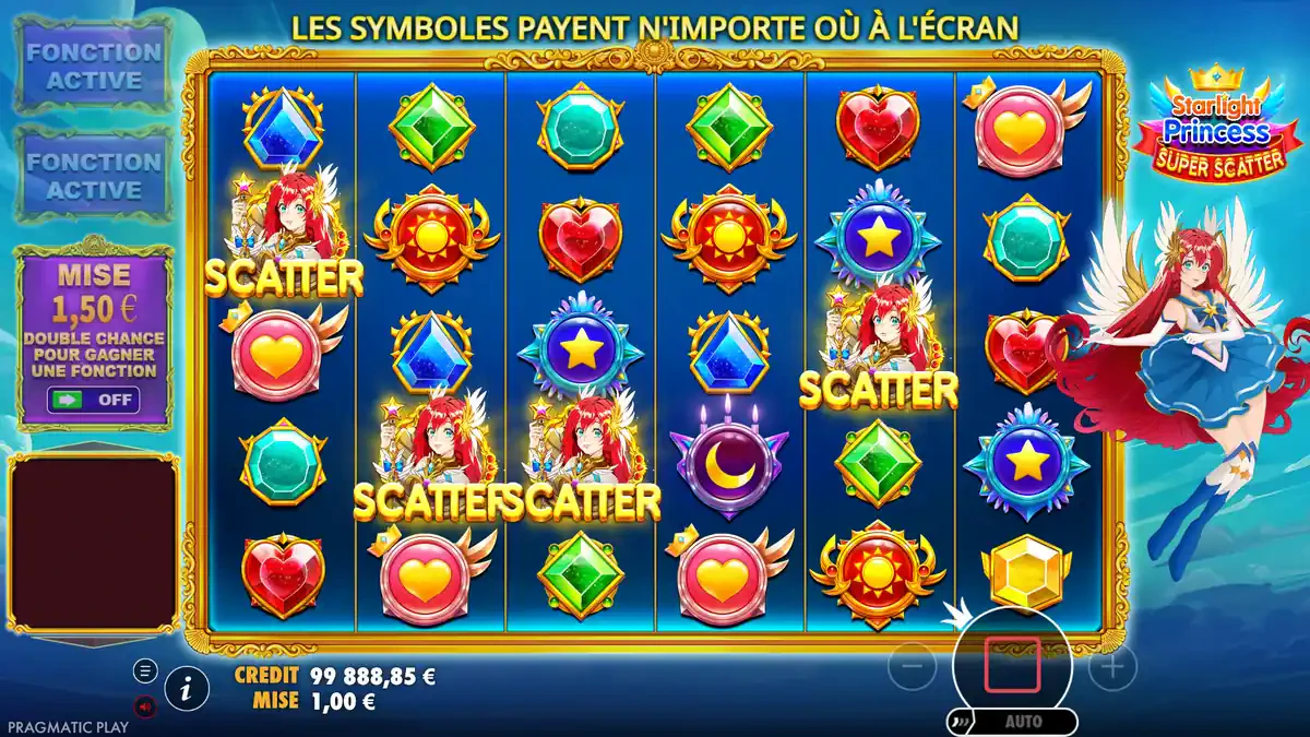 accès aux tours gratuits sur starlight princess super scatter