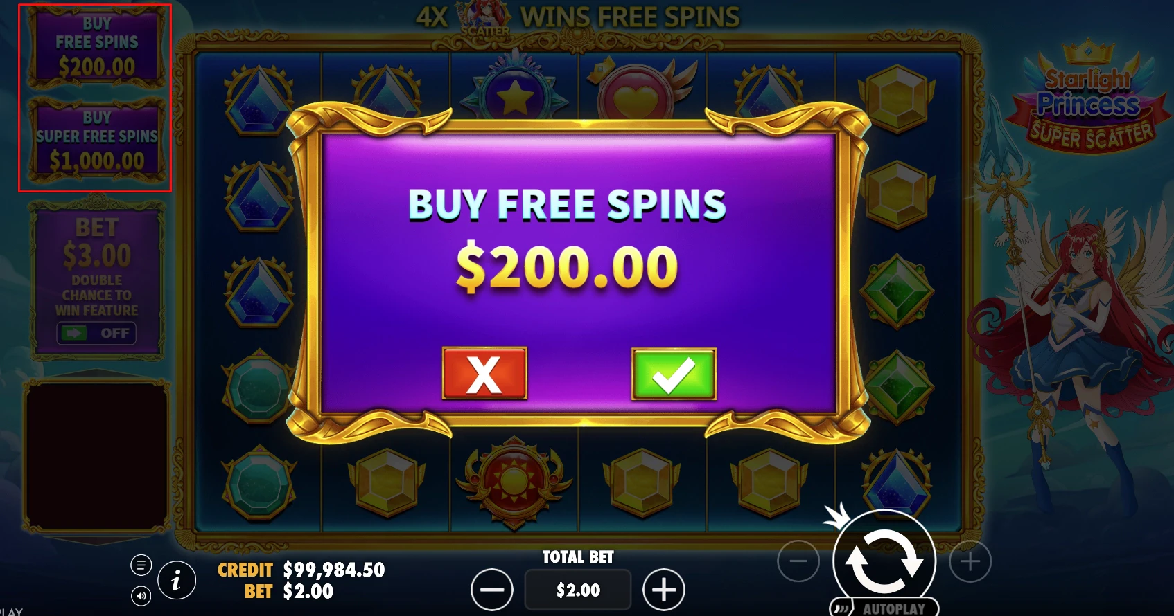 Starlight Princess Super Scatter Feature Buy