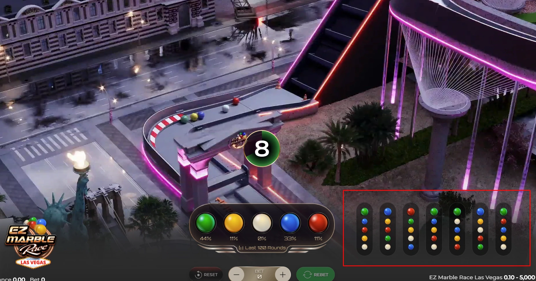 EZ Marble Race Las Vegas Game Options