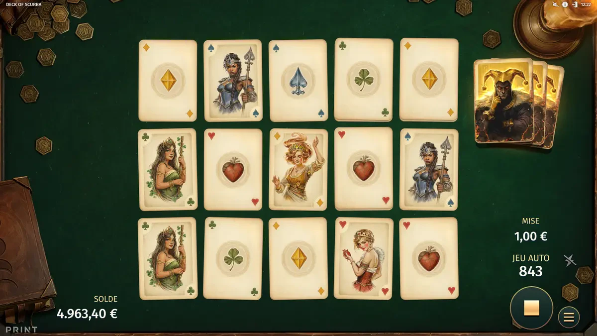 accès aux free spins de deck of scurra