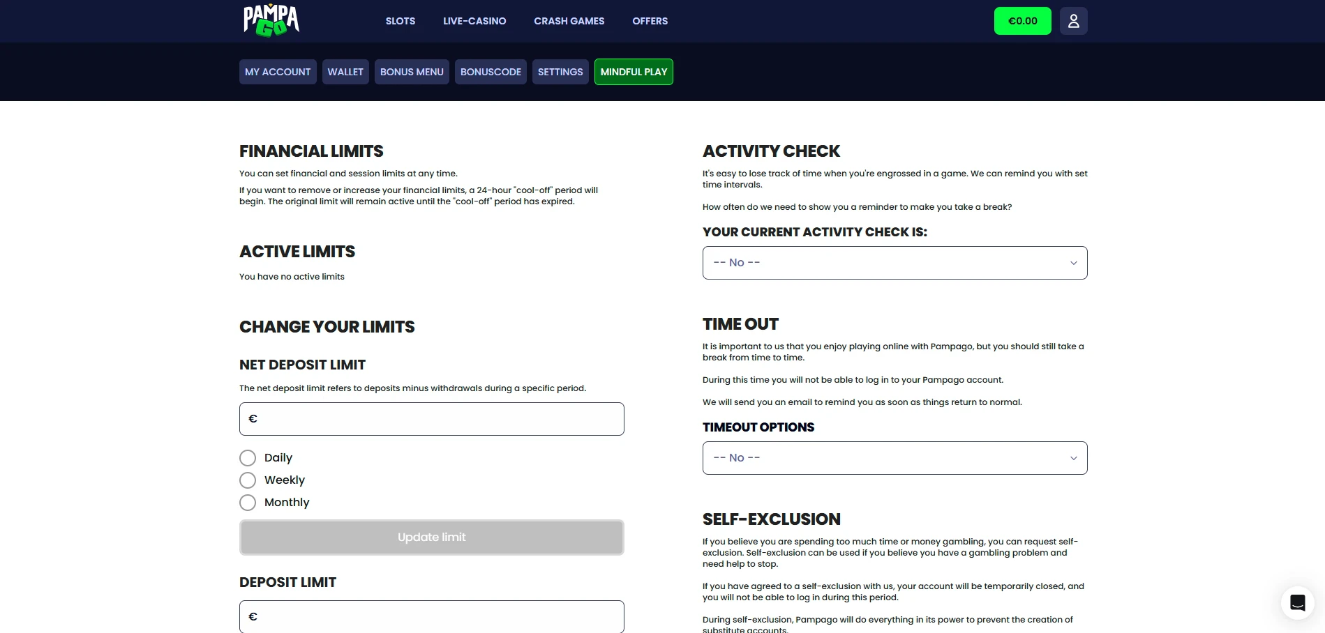 PampaGo - Responsible Gambling Tools
