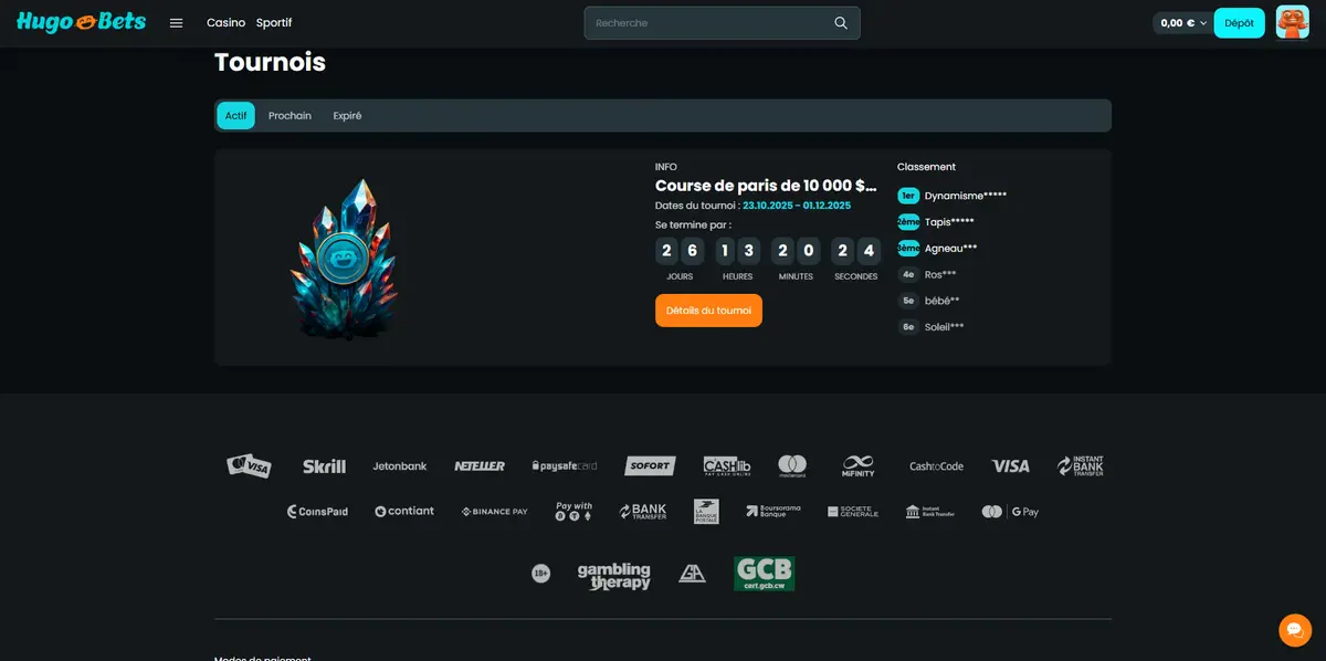 tournois hugobets