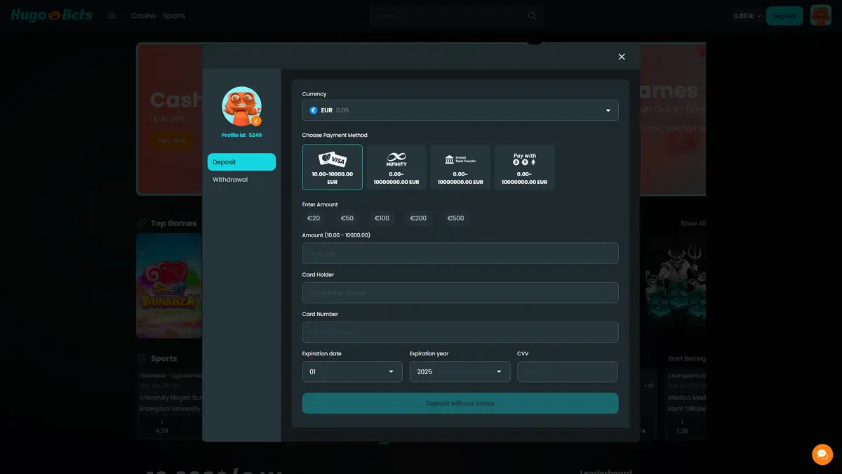 dépôts sur hugobets