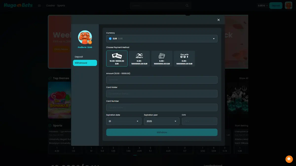 retraits sur hugobets
