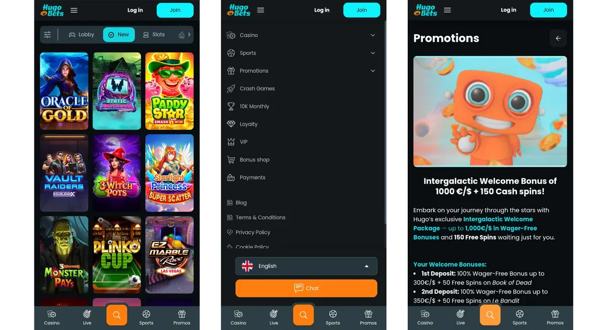 hugobets sur mobile