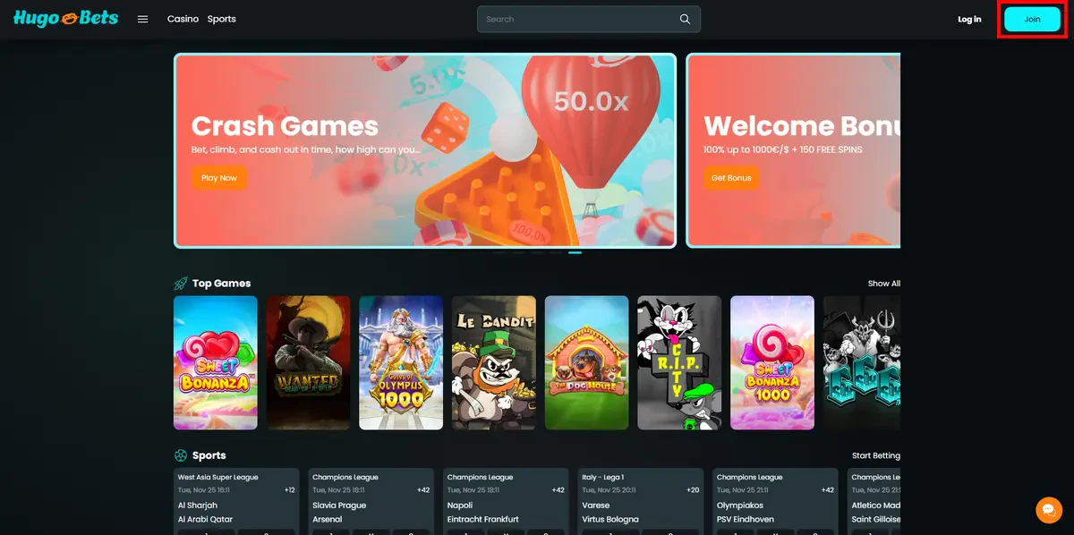 inscription sur hugobets 1