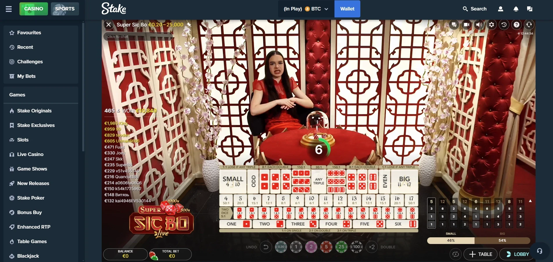 Super Sic Bo Betting Table