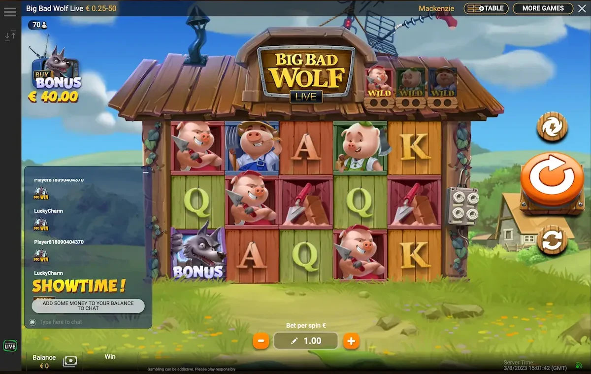 Big Bad Wolf Live base game Quickspin