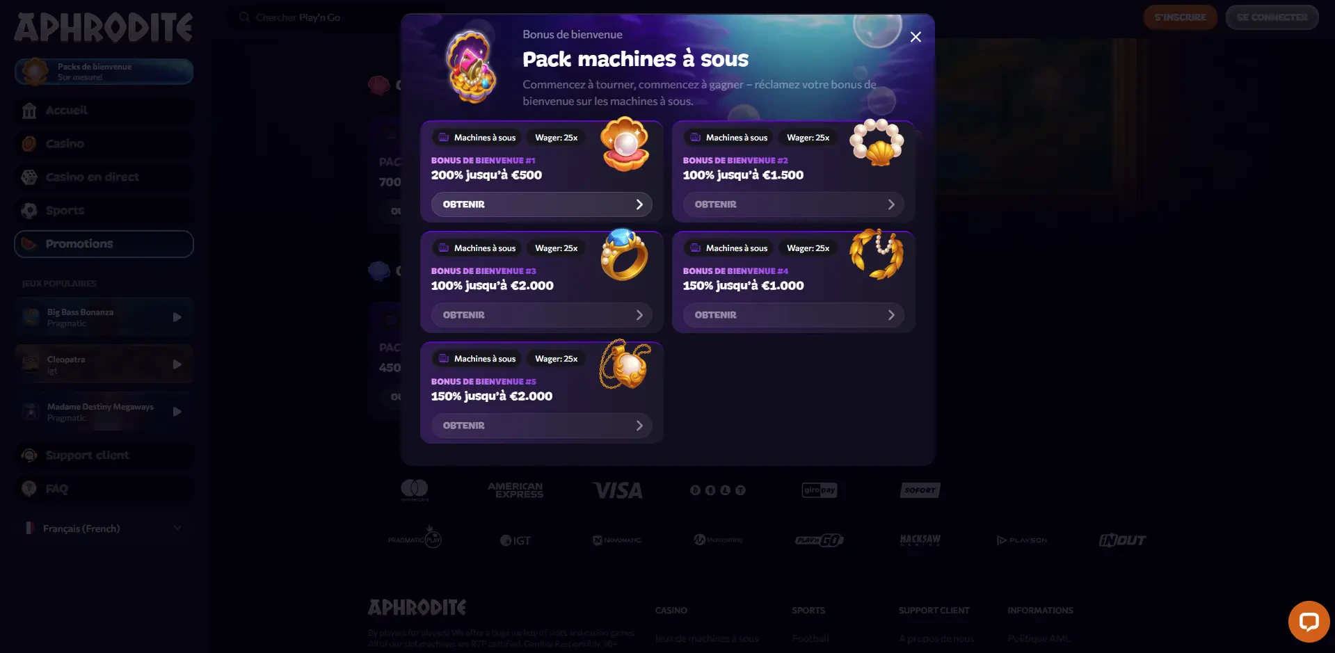 Aphrodite Casino Bonus de bienvenue