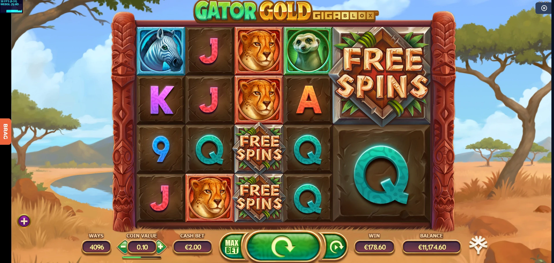 The Gator Gold Gigablox slot developed by software provider Yggdrasil