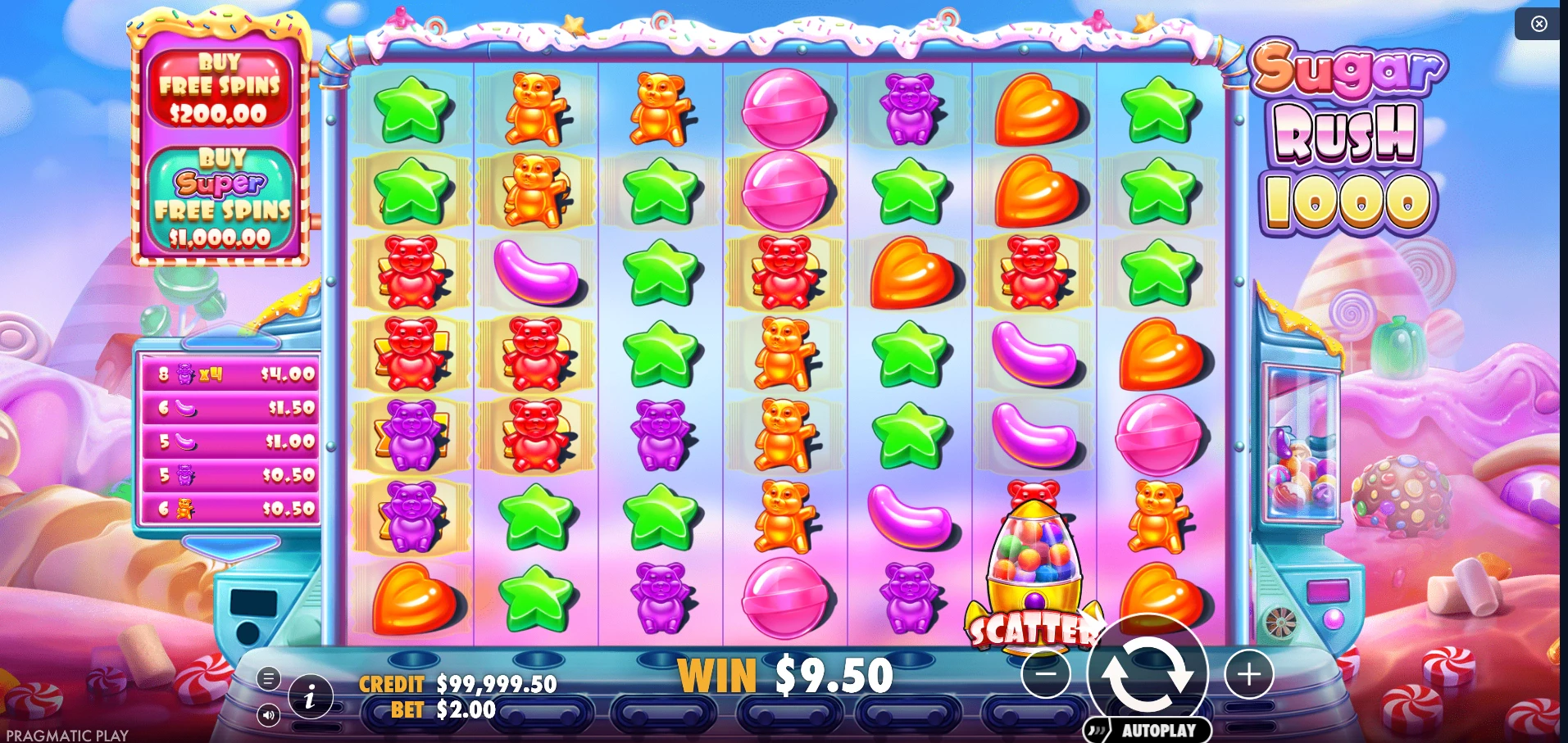 Sugar Rush 1000 developed by the software provider Pragmatic Play